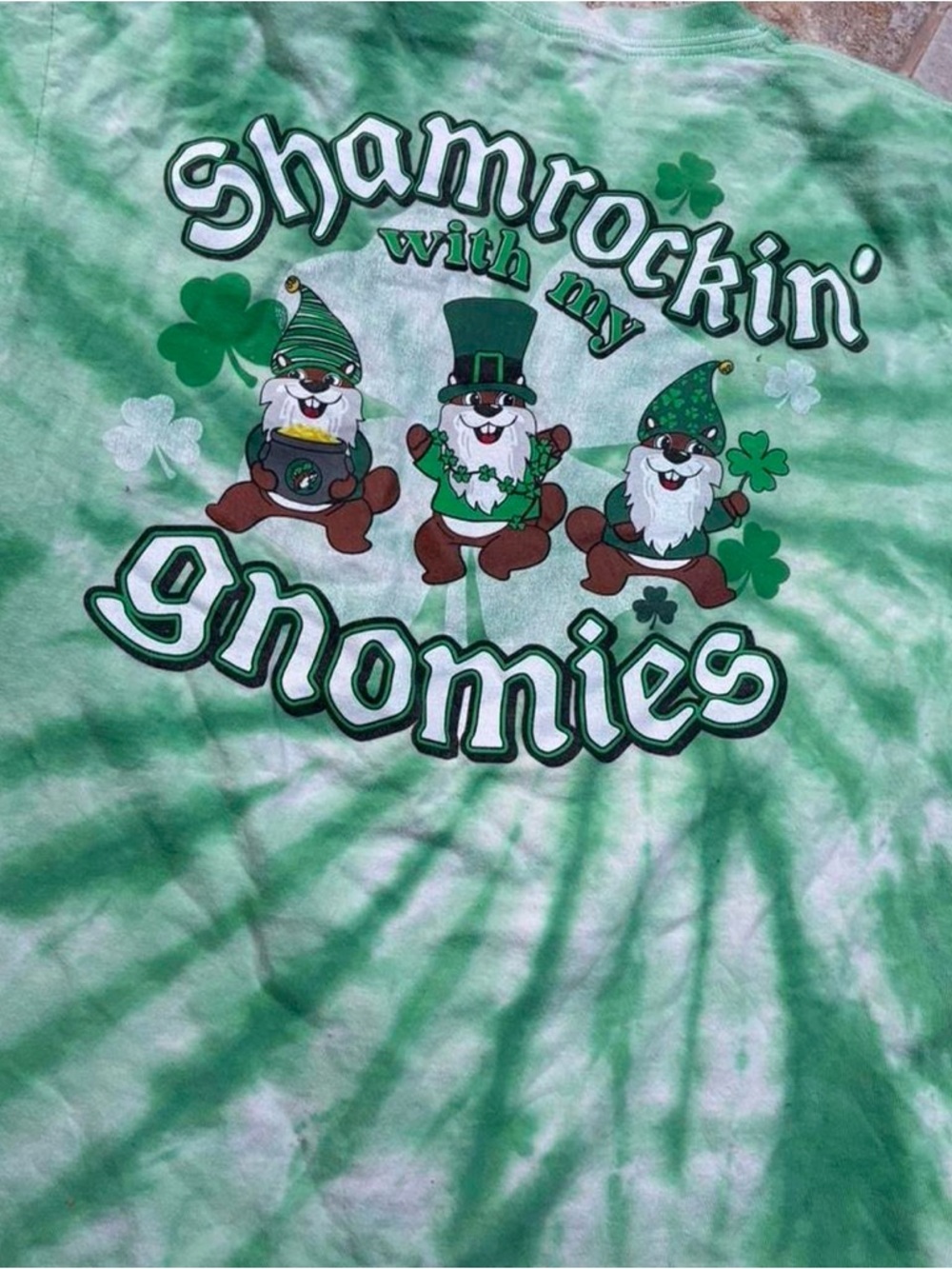 Green Tie-Dye Short Sleeve Tee with Leprechaun Graphic - Picture 3 of 4